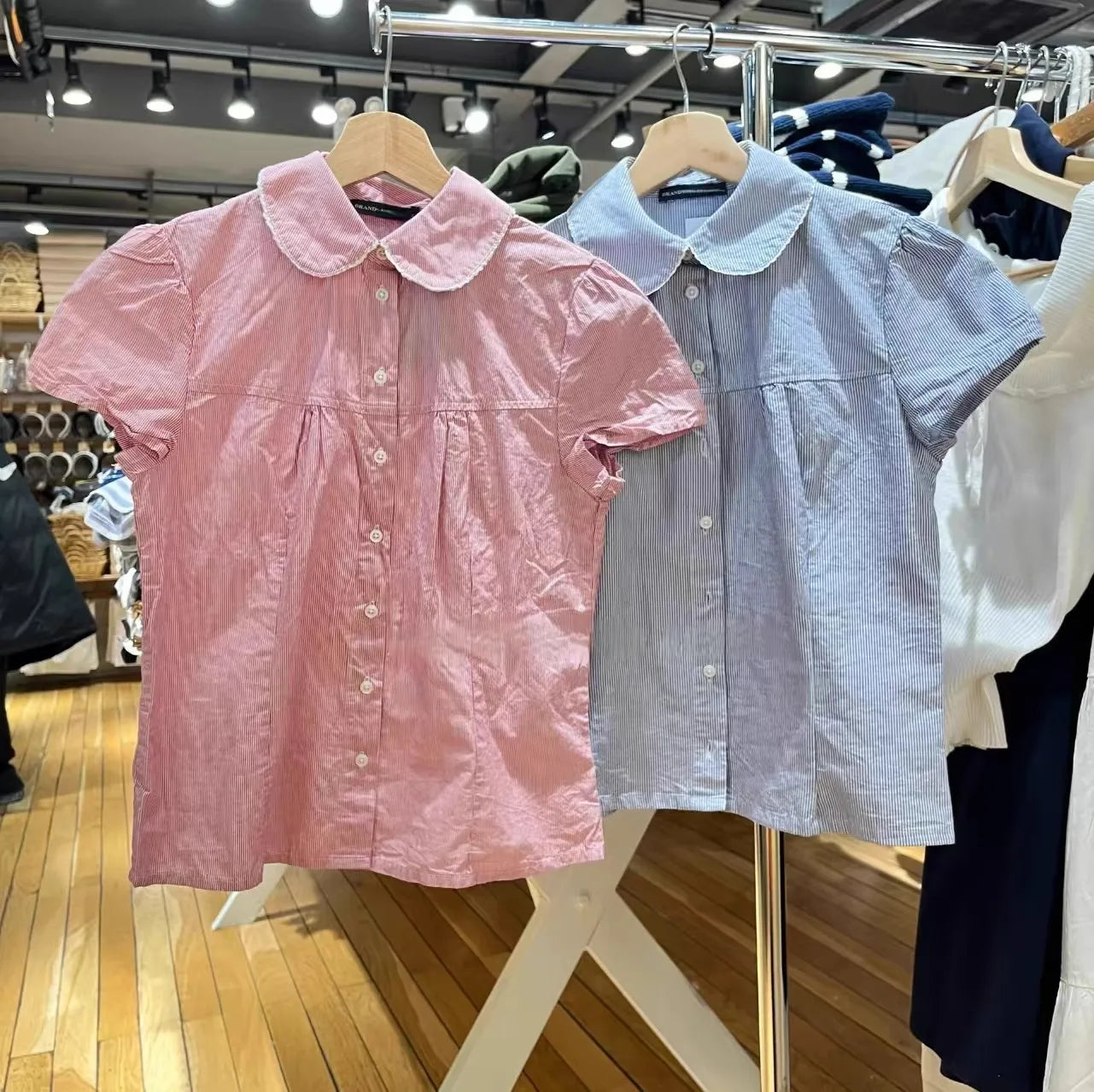 Blue Striped Short Sleeve Blouse Women Summer Peter Pan Collar Single Breasted Top Shirt Preppy Style Sweet Blouses Y2k 2025 New