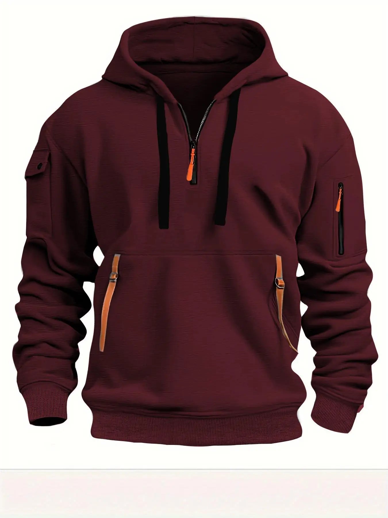2025 New Multi Pocket Zipper Fleece Hooded Casual Shirt
