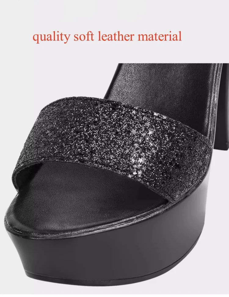 Elegant Bling Block High Heels Sandals