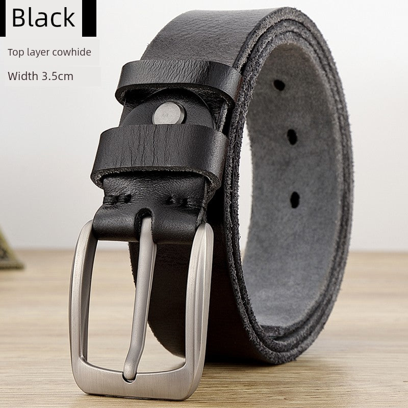 Belt Men Genuine Cattlehide Leather Surface Pin Buckle Young and Middle-Aged Minimalist Casual Belt Retro Tide Pant Belt Handmade Belt