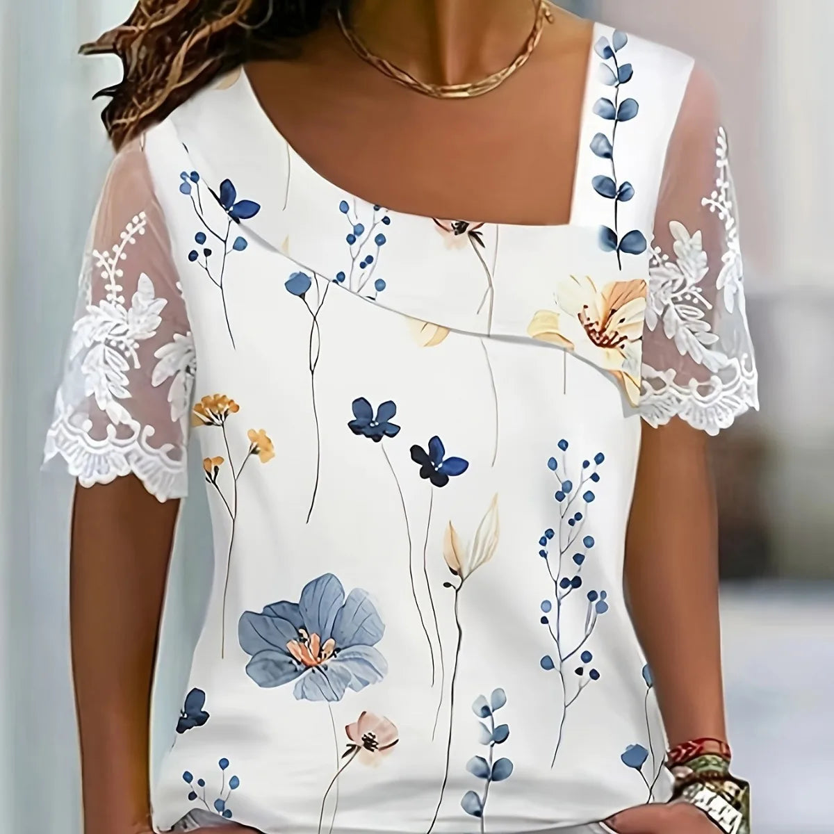 Fashion White Lace Short Sleeve Tops Women T Shirt 2023 Summer Casual Buttons Office T-shirt Tshirt Top Femme