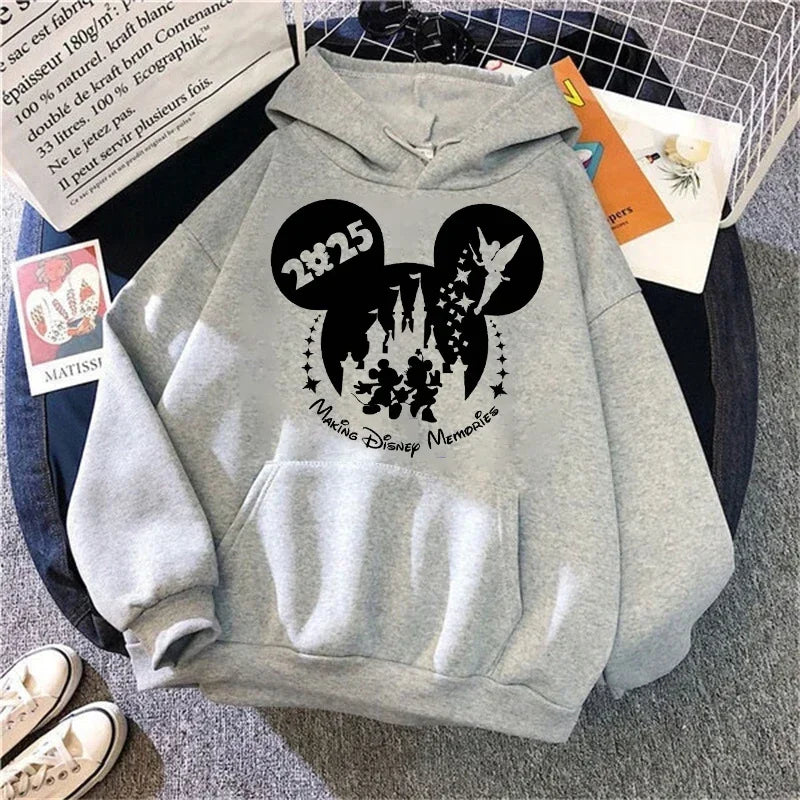 2025 Disney Mickey Minnie Family Vacation Printed Hoodie Autumn My First Disney Trip Pullover Tops Women Casual Sweatshirt