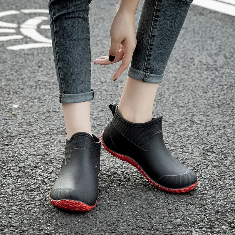 New Fashion Rain Shoes Women's Wear- resistant Short Tube Outer Wear Rain Boots Water Shoes Non-slip Car Wash Shoes