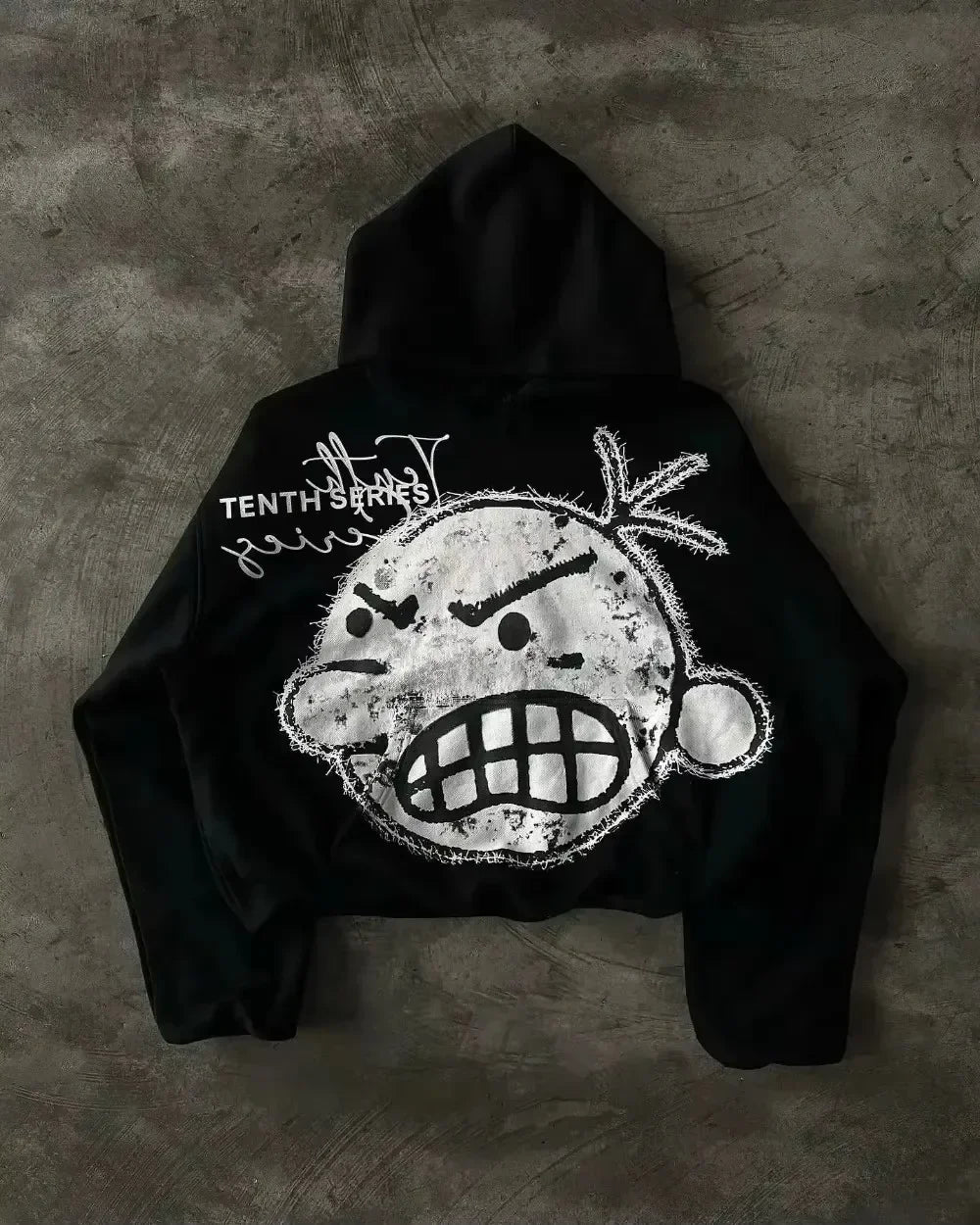 Y2K Gray Flocked Hoodie Womens Harajuku Retro Letter Graphic Embroidered Zipper Jacket Autumn Winter Gothic Sweet Sexy Slim Coat
