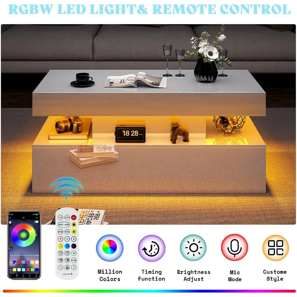 3-Piece Modern Living Room Table Sets, 80" Modern LED TV Stand with 40" Electric Fireplace, High Gloss Coffee Tables for Living