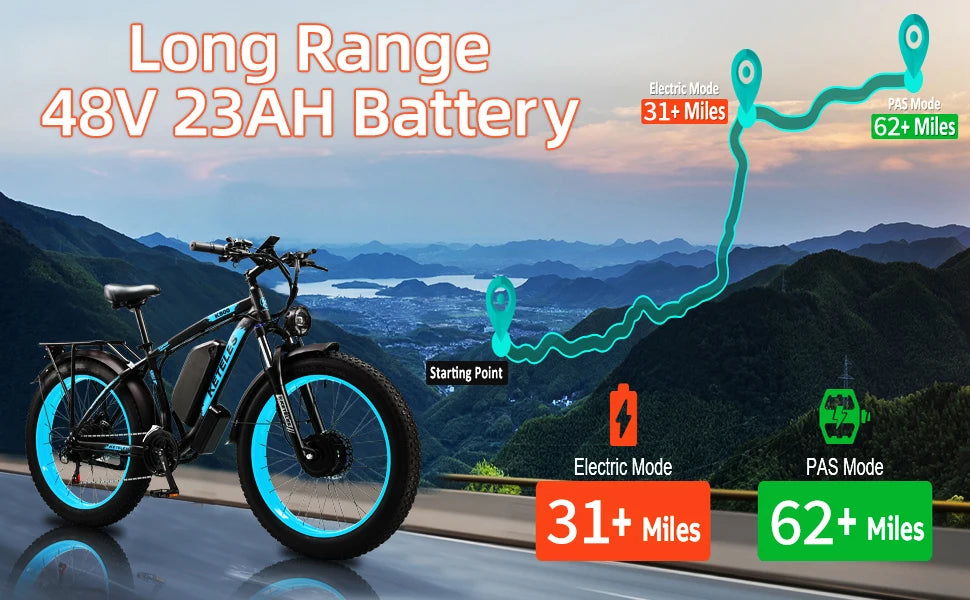Electric Bike 2000W Dual Motor 48V23AH Lithium Battery E Bike Hydraulic Disc Brake 26 Inch All-terrain Fat Tire Electric Bicycle