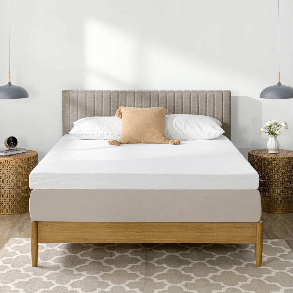 Dual-Layer 4 Inch Memory Foam Mattress Topper Twin Green Tea Charcoal Odor Absorbing Non-Slip Bed Comfort Support CertiPUR-US
