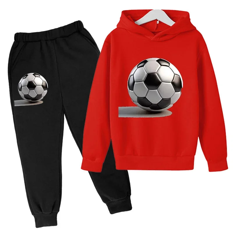 Autumn Boys and Girls Top+Pants Hoodie Casual Fashion Sports Football Printed Set