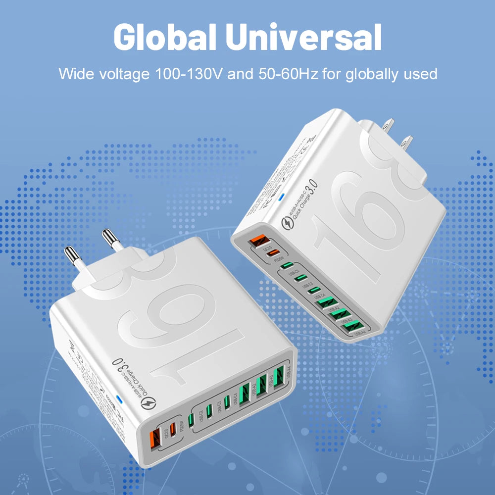 Multi Ports USB Charger 150W PD Fast Charging Phone Charger Adapter For iPhone 15 Samsung Xiaomi Type C EU/US Plug Wall Charger