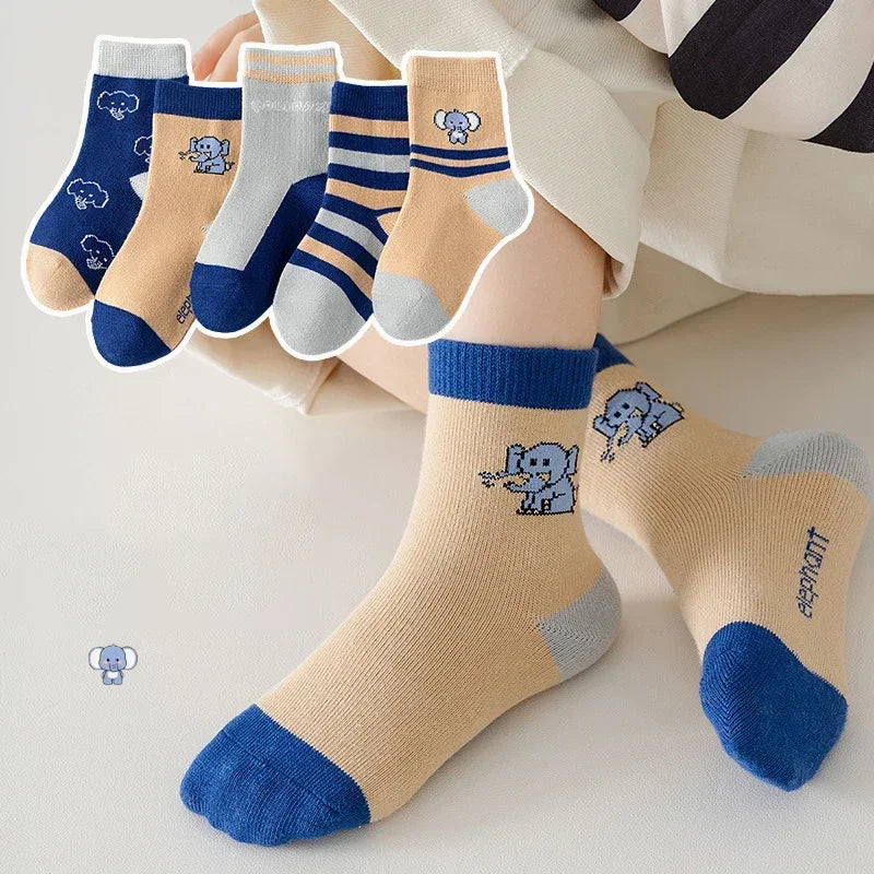 Kids' Socks 5 Pairs/lot Soft Cotton Thin Socks Spring Autumn Cotton Socks Medium Little Boys Crew Sock Baby Cartoon Pattern