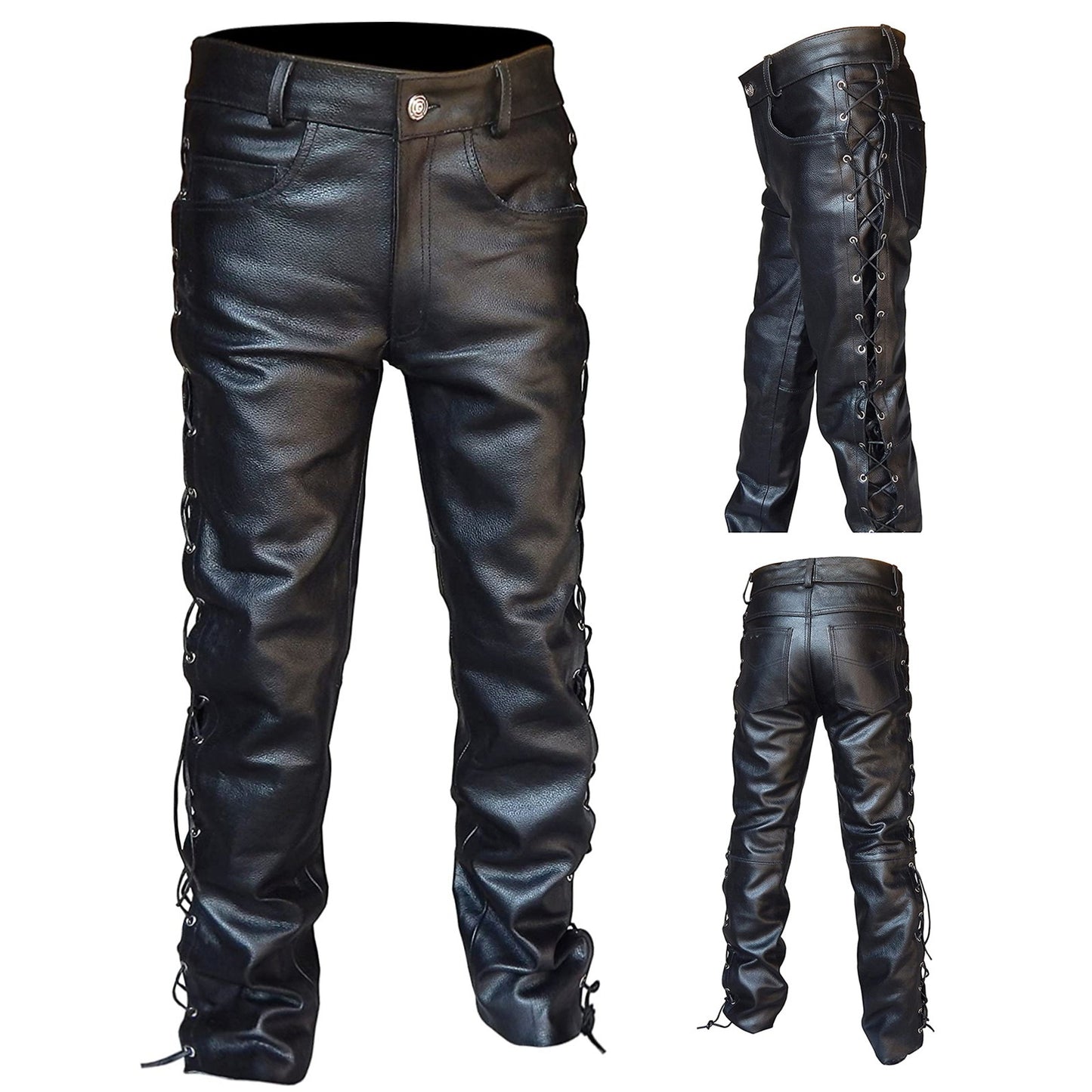 Plus Size 5XL Retro Mens Casual Trousers Straight Solid Black Pants