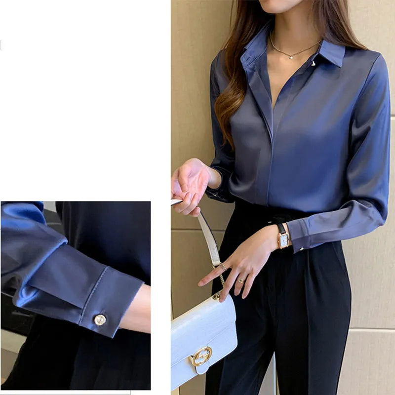 Satin Women's Shirt Long Sleeve Fashion Woman Blouse 2025 Solid Top Female Shirts and Blouse Basic Ladies Tops OL Women Clothing