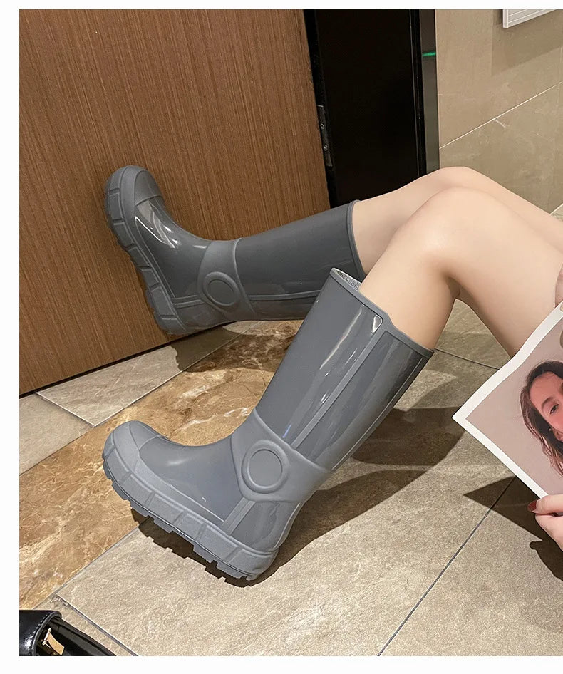 Comemore Fashion Autumn High Long Boots Women's Rain Boots Girl Outdoor Rubber Water Shoes for Women Waterproof Garden Galoshes