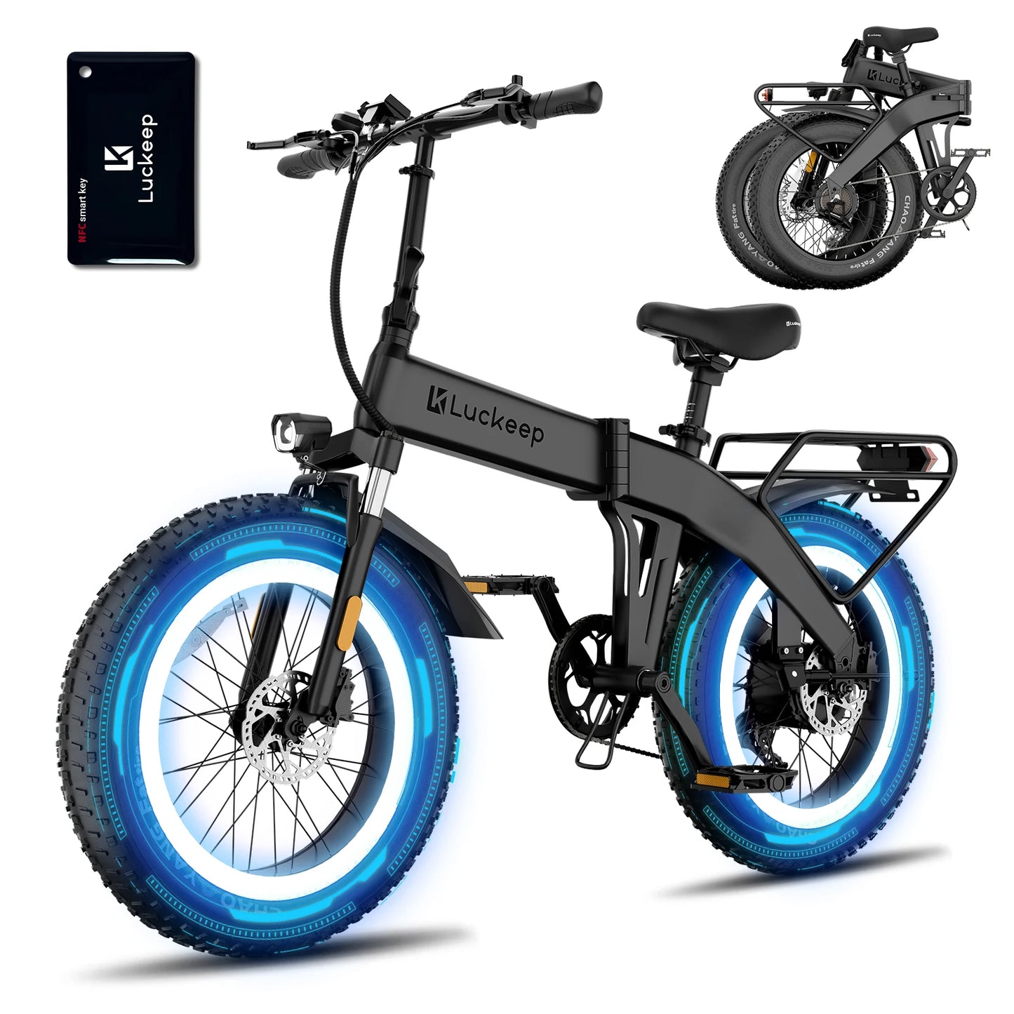 Luckep X1 Lite Folding Electric Bike for Adults 1500W Peak Motor,28MPH60 Miles,15AH 20 x 4.0 Fat Tire Ebike with NFC
