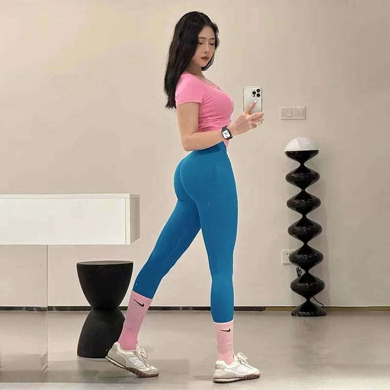 Seamless Sport Yoga High Waist Pants Leggings Sport See Through Yoga Gym Running Quick Dry Pants Scrunch Butt Pants