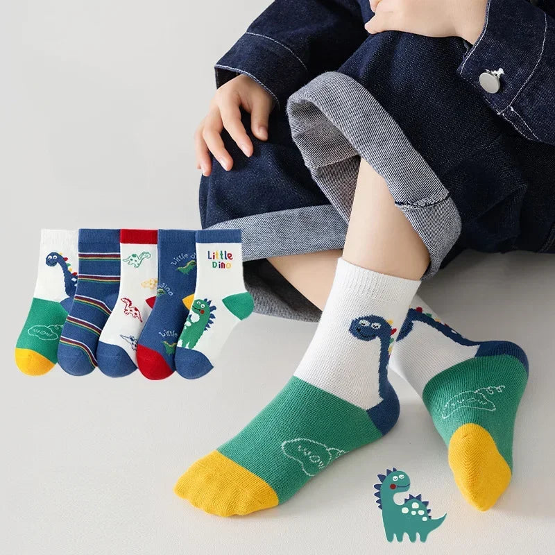 Kids' Socks 5 Pairs/lot Soft Cotton Thin Socks Spring Autumn Cotton Socks Medium Little Boys Crew Sock Baby Cartoon Pattern