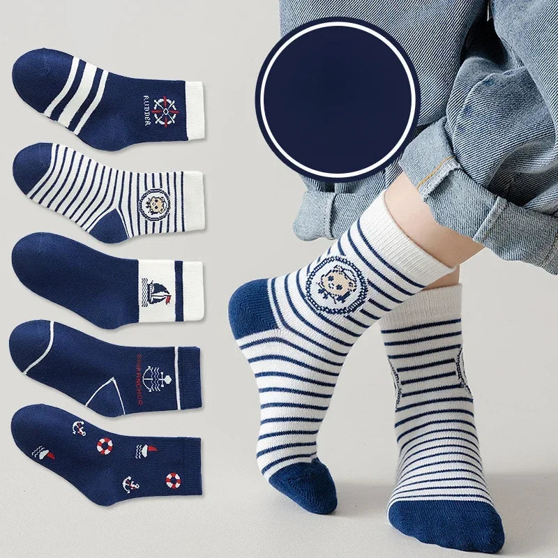 Kids' Socks 5 Pairs/lot Soft Cotton Thin Socks Spring Autumn Cotton Socks Medium Little Boys Crew Sock Baby Cartoon Pattern