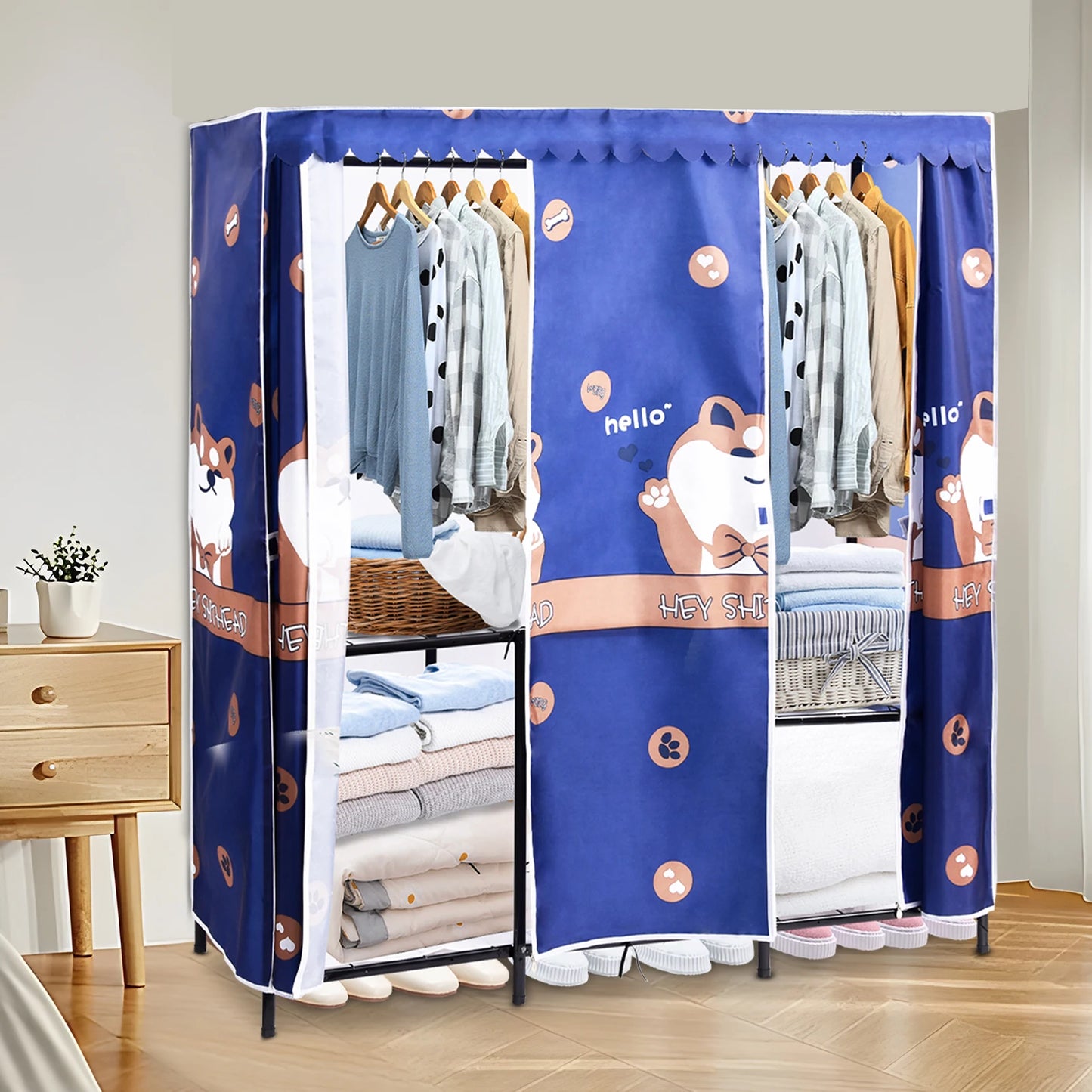 Foldable Wardrobe Closet Portable Clothes Closet Wardrobe Heavy Duty Load 1102Lbs Clothes Organizer with Fabric Cover for Cloth