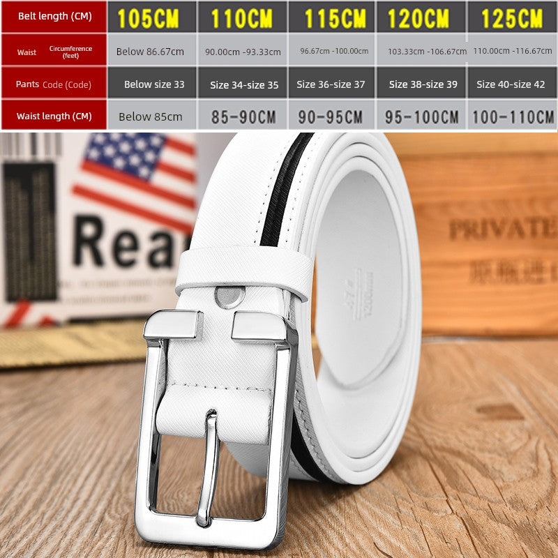 White Korean Style Trendy Casual Men's Leather Belt for Young People