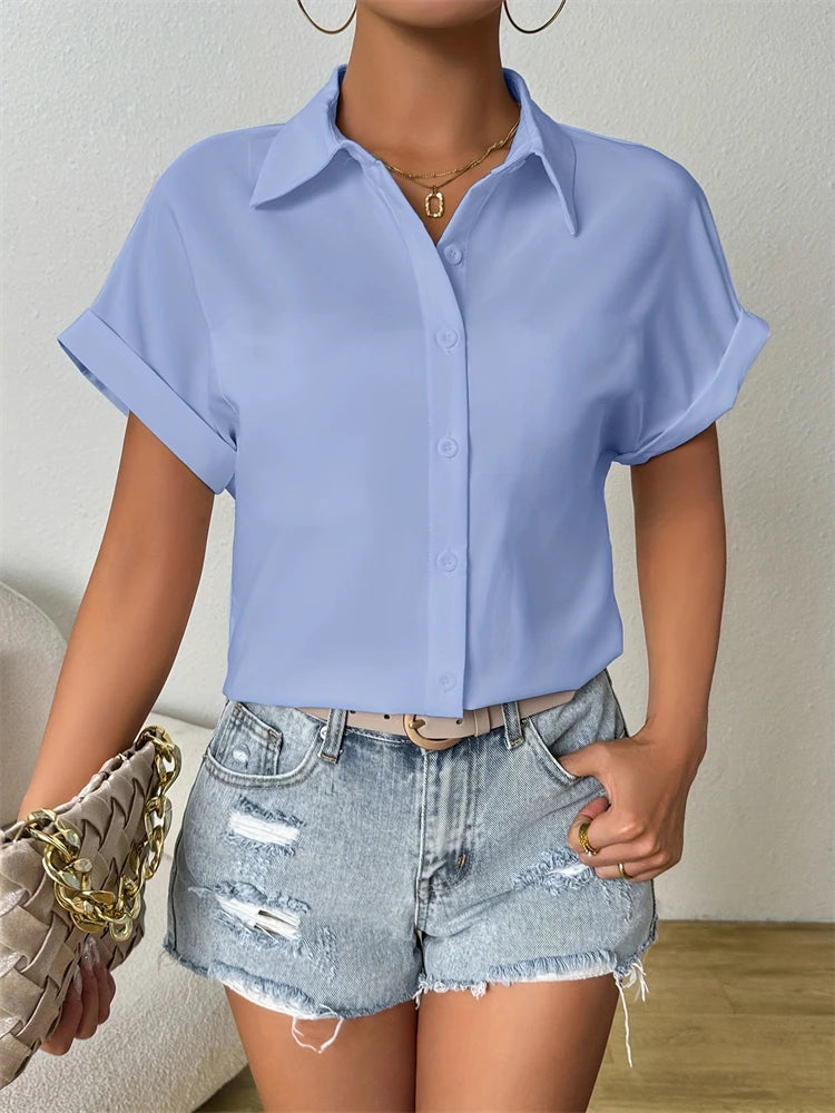 Temperament Leisure Women's Short-sleeved Shirt Fashion Loose Womens Shirt Elegant Short-sleeved Blouse Holiday Weekend Clothing