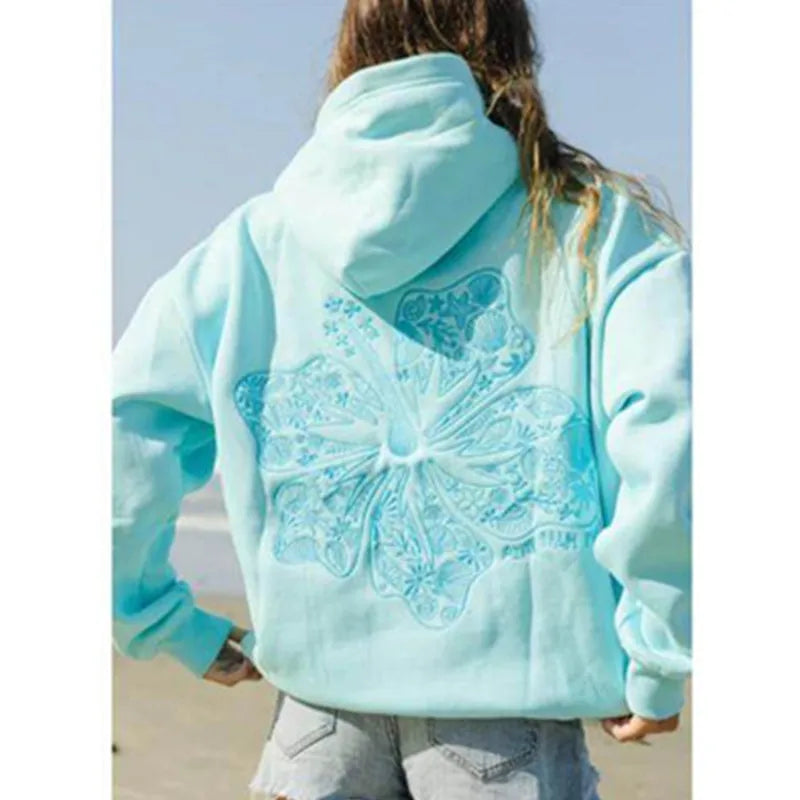 PINK PALM PUFF Street Hoodies Casual Female Sweatshirt Fashion Hoodie Embroidery Oversize Loose New Sweatshirts Autumn Clothing