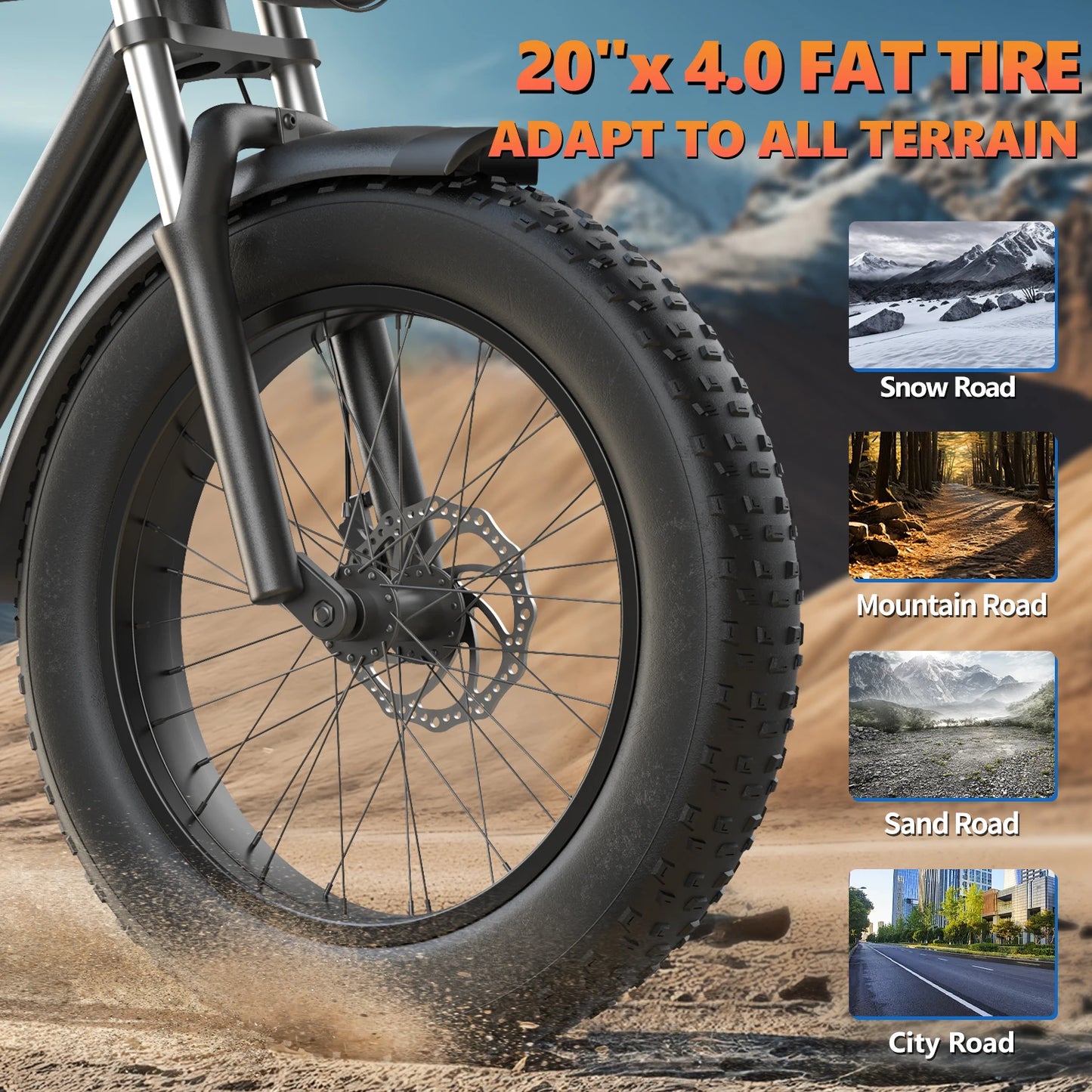 Kickwey K7 Adult Electric Bike 1500W Motor 7-Speed Dual Disc Brakes Full Suspension Ebike 20x4 Wide Tire 50-Mile E Bike