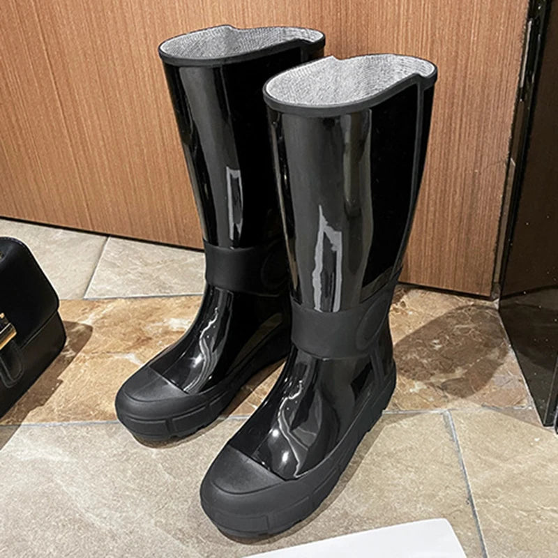Comemore Fashion Autumn High Long Boots Women's Rain Boots Girl Outdoor Rubber Water Shoes for Women Waterproof Garden Galoshes
