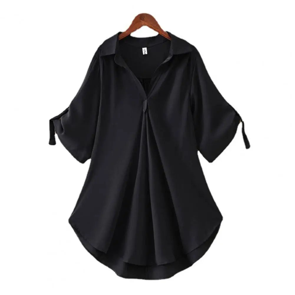 Women Summer Blouse Tunic Fashion Casual Women's Chiffon Tops Solid Color Cool Ladies V Neck Loose Blouse Summer Simple Blouse