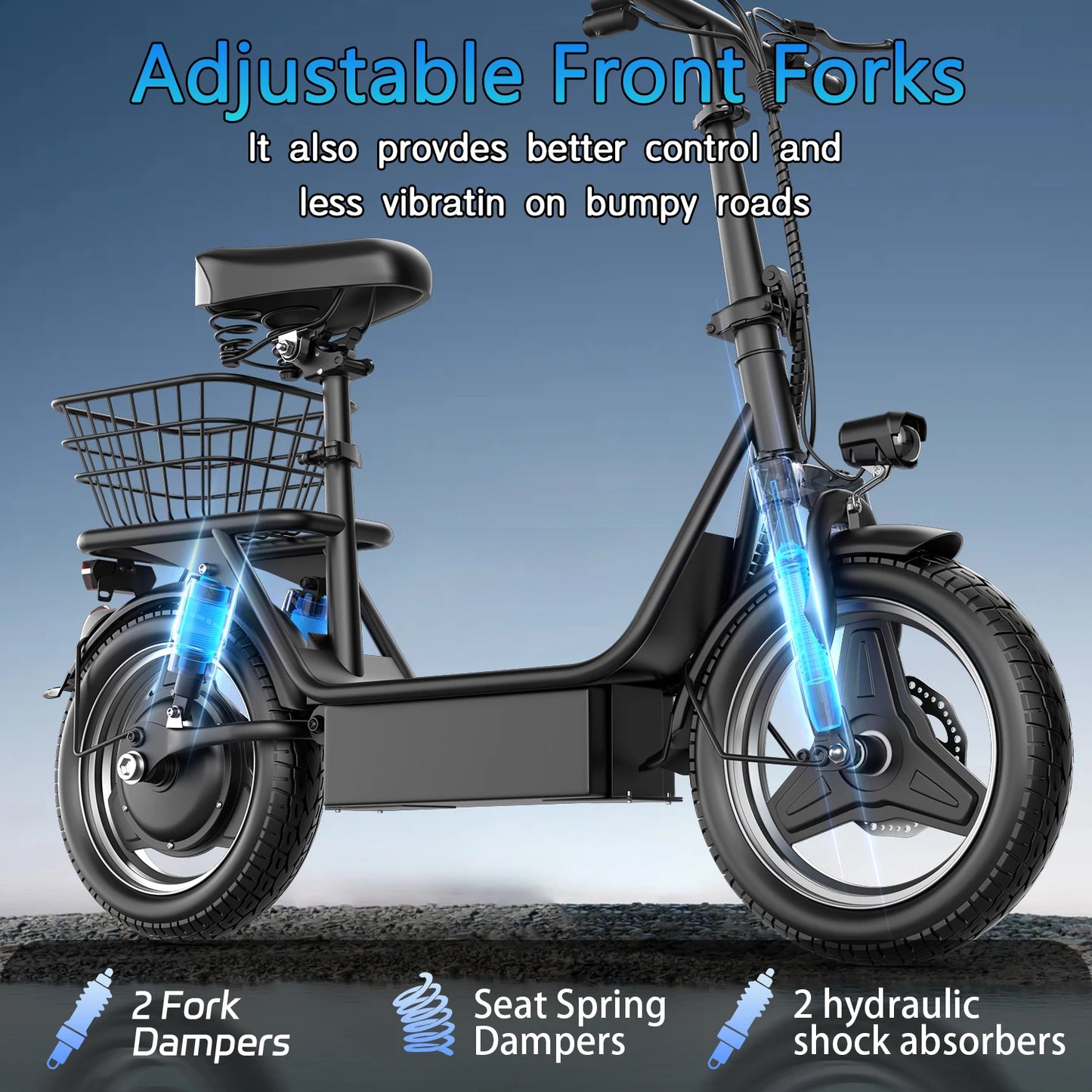 Foldable Electric Scooter with Basket for Adults, 500W Motor, Full Suspension, Motor Escooter Suitable for Commutting Travel