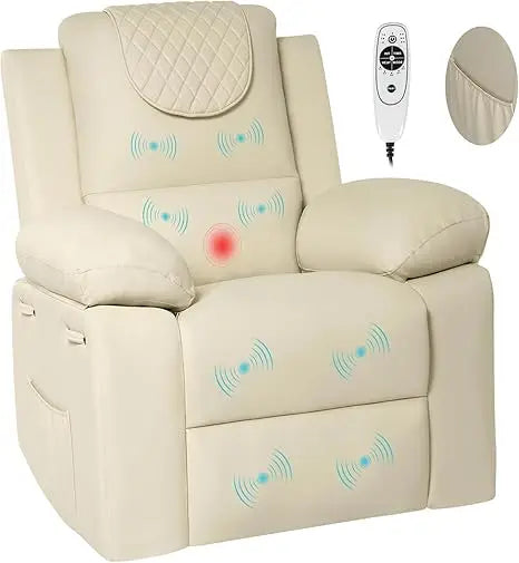 Recliner Chair, Electric Adjustable PU Massage Living Room Chairs for Adults (Black)