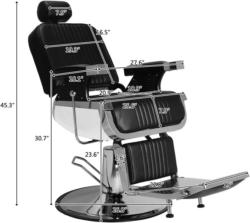 Heavy duty backrest barber chair, headrest and support up to 500 pounds, professional retro salon barber chair