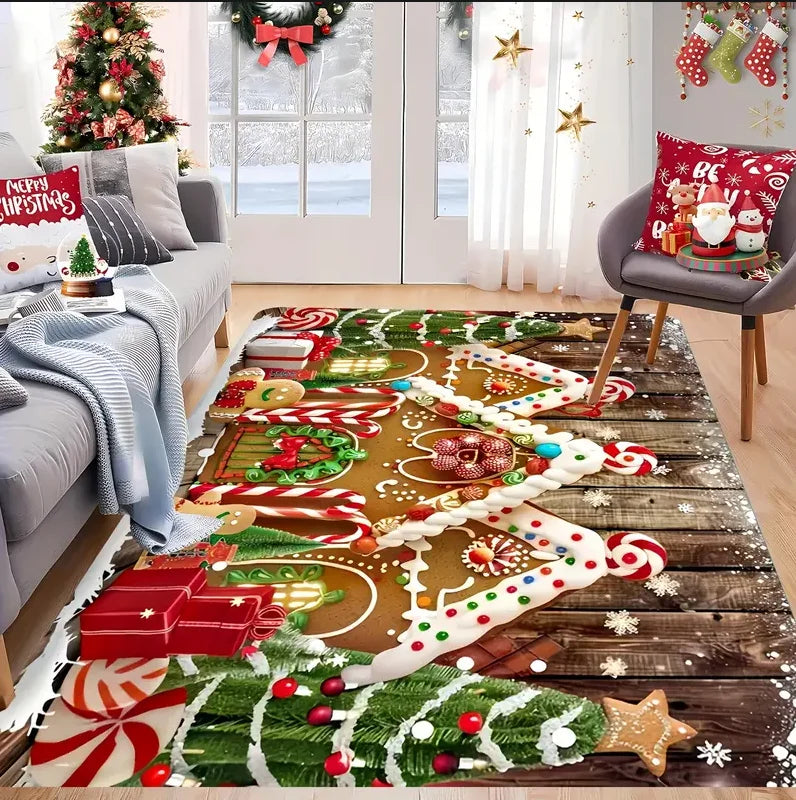 Christmas House Snowflake Area Mat Red with Gold and White Snowflakes Living Room Bedroom Decoration Holiday Home Decoration