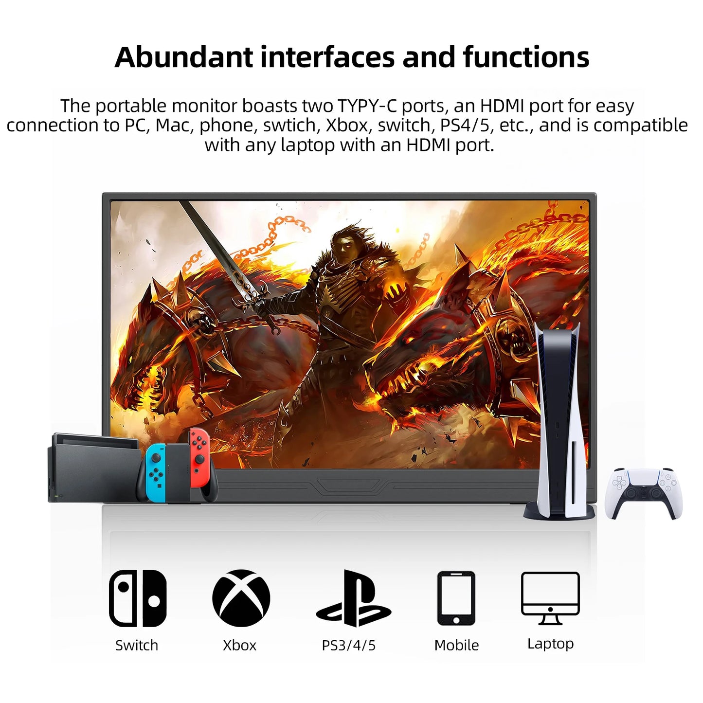 14-inch 1920*1080 Portable Monitor 400cd / m² 60HZ 16: 9 For Laptop XBox PS4 / 5 Switch Cell Phone Computer Extension Office