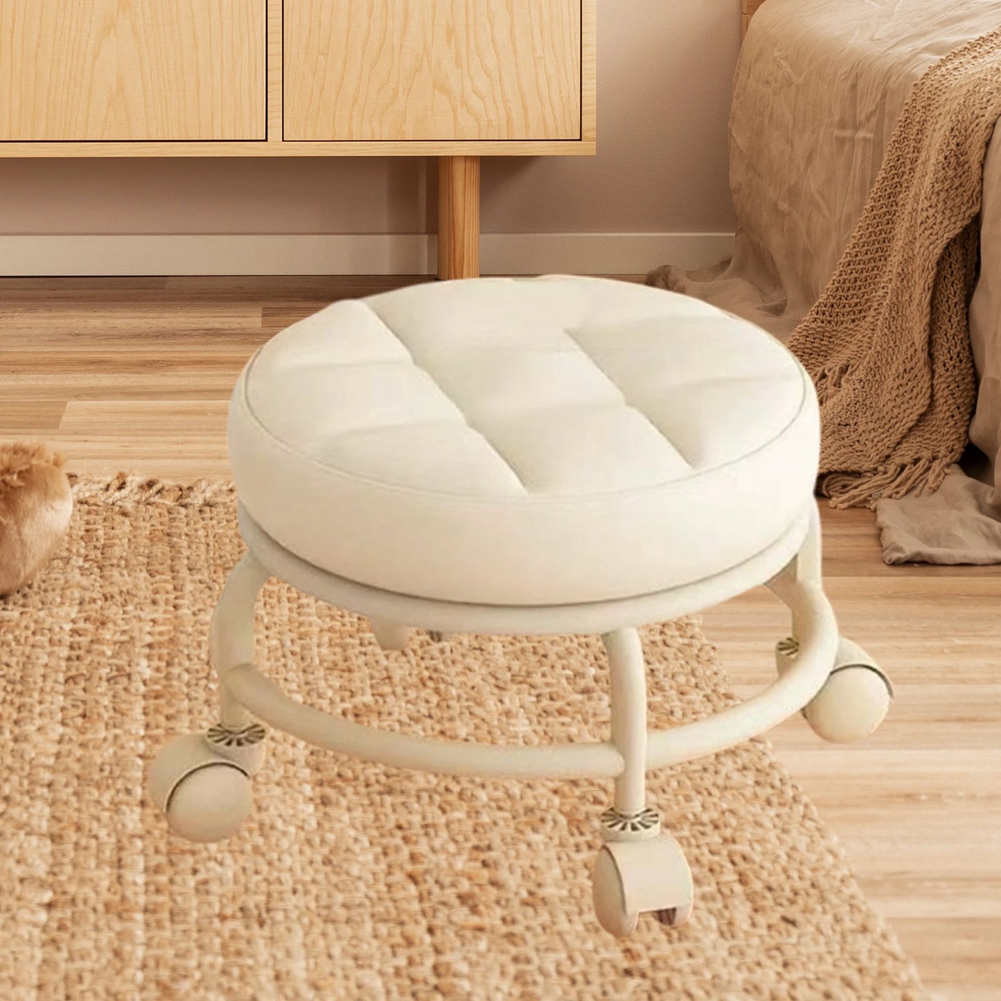 Low Rolling Stool with Wheels Sofa Footstool Universal Swivel Caster Adults Child Foot Rest for Home Office Porch Playroom