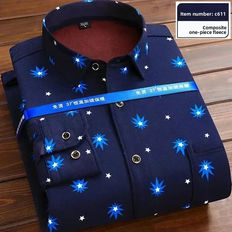 2025 Men's Autumn Winter Thick Warm Long Sleeve Plaid Shirt