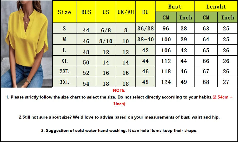 Casual Loose Solid Shirt & Blouse Women Fashion V-neck Half Sleeve Shirts For Women 2024 Office Elegant Pullover Blusas Tops