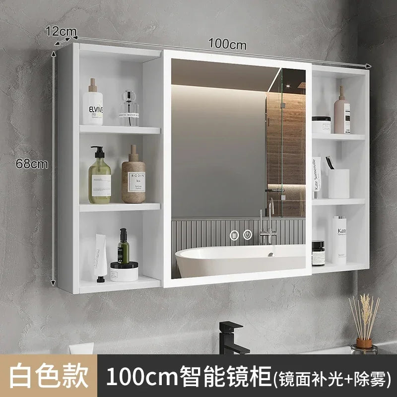Space Aluminum Bathroom Mirror Wall-mounted Make Up Vanity Storage Mirror Cabinet Shelves Home Furniture Muebles Bano FYBC