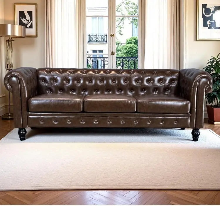 78.75 Upholstered Chesterfield Couch, Modern 3 Seater Sofa with Tufted Back and Square Arms Wood Leg, Nailhead Sofa for Living