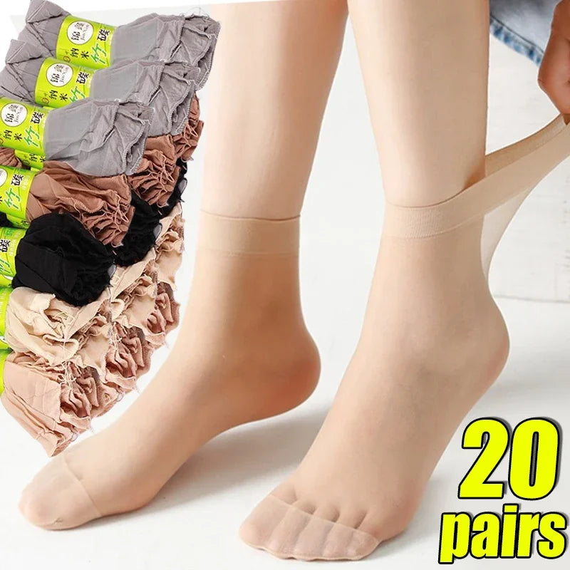 10/20pairs Skin Color Ultrathin Women Socks Summer Transparent Crystal Silk Socks Sexy Elastic Short Socks Ankle Invisible Sock