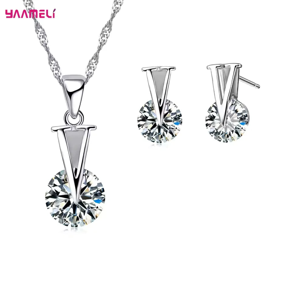34 Designs Big Promotion 925 Sterling Silver Jewelry Set for Woman Girl Pearl Rhinestone Zircon Pendant Necklace Earrings Chain