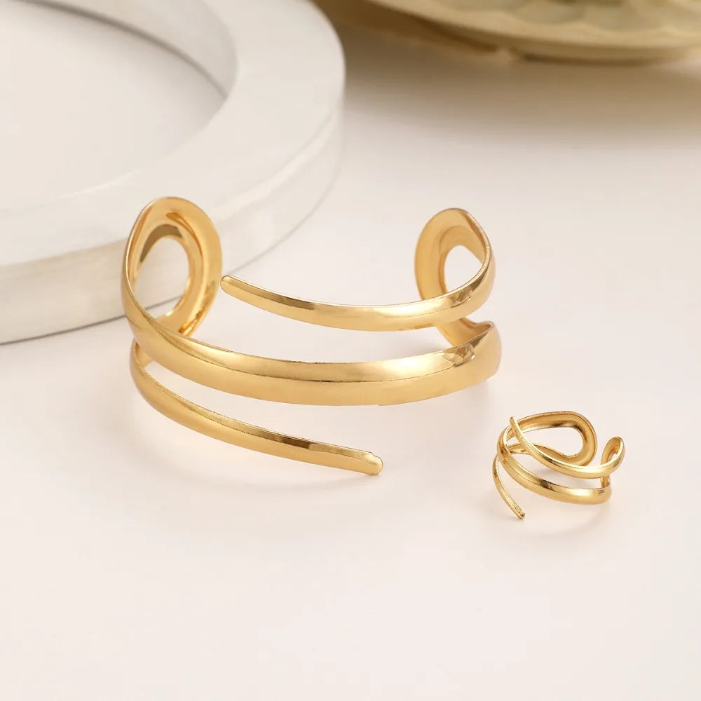 2 Pcs Set Gold Color Spiral Multilayer Bracelet Ring Jewelry Sets Gift