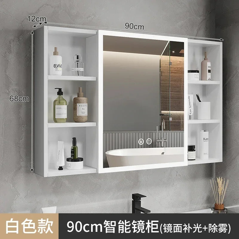 Space Aluminum Bathroom Mirror Wall-mounted Make Up Vanity Storage Mirror Cabinet Shelves Home Furniture Muebles Bano FYBC