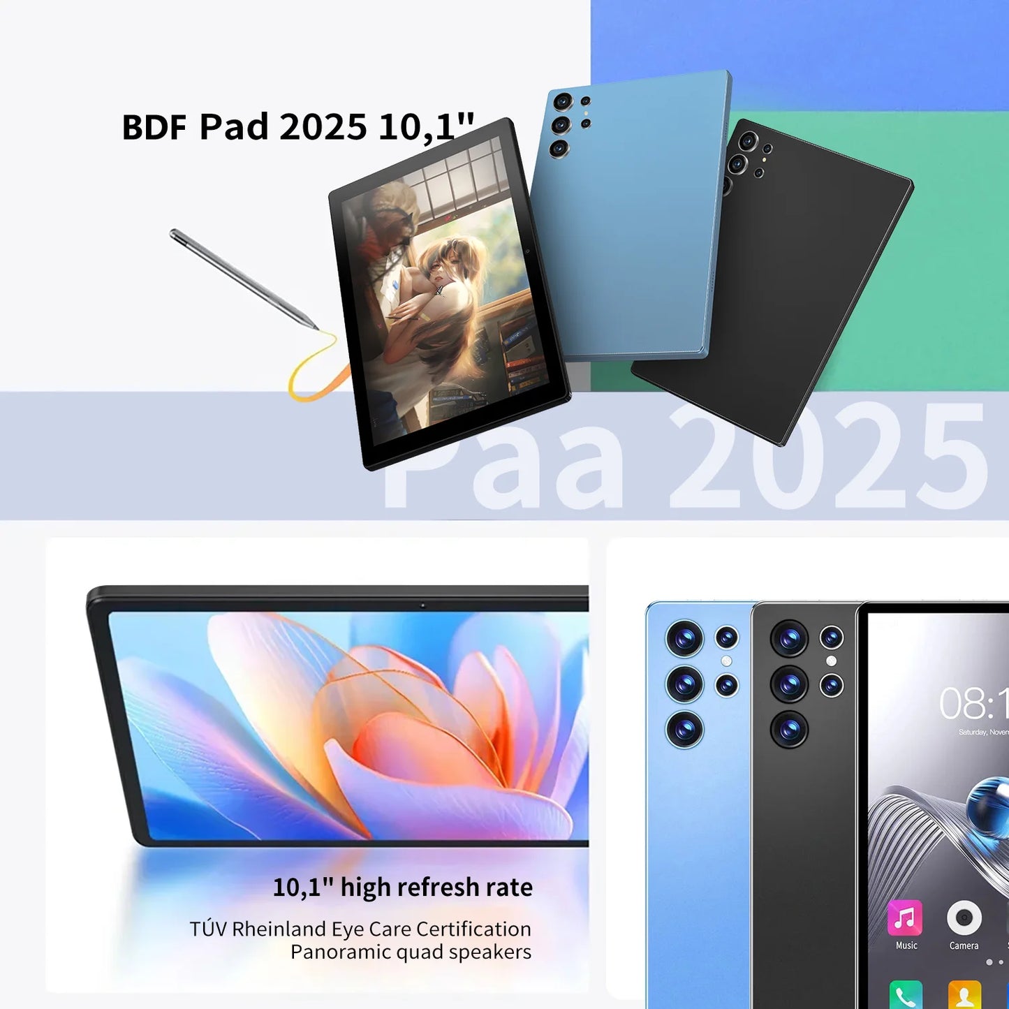 2025 New 10.1 Inch Android Tablet HD Display Octa Core 4GB RAM 64GB ROM Dual SIM WiFi Bluetooth Google Play Tablet PC