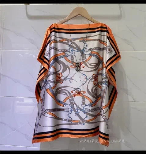 women print satin blouses summer vintage women batwing sleeve print shirts tops lady's satin tops