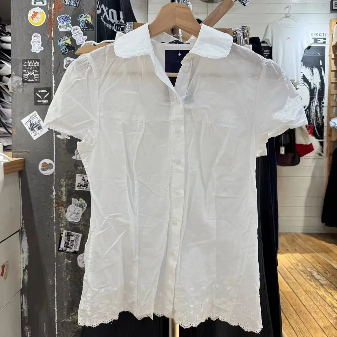 Blue Striped Short Sleeve Blouse Women Summer Peter Pan Collar Single Breasted Top Shirt Preppy Style Sweet Blouses Y2k 2025 New