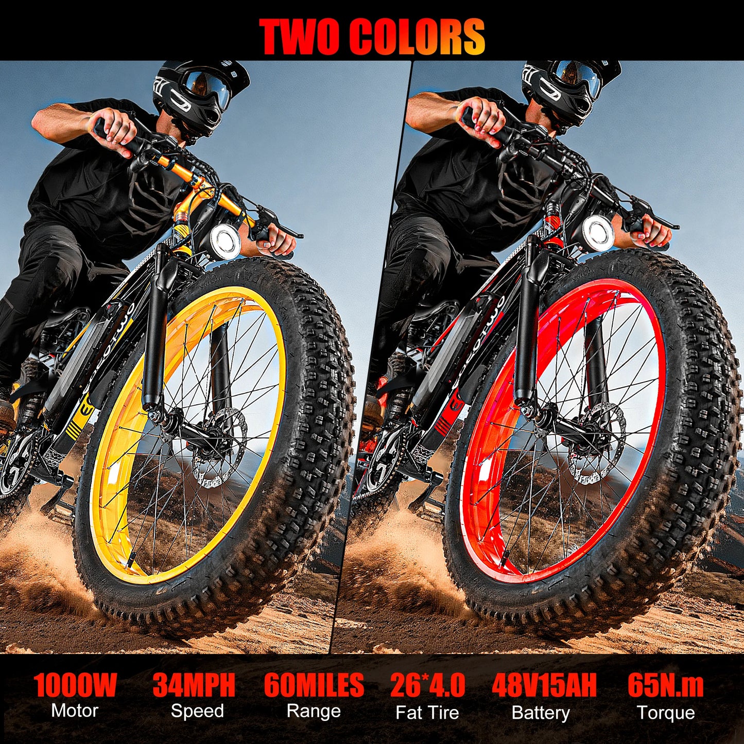 Electric Bike Adults 1500W Peak Motor 34Mph Electric Bicycle 26" Fat Tire Mountain Bike 60Mile Range 48V 15AH Electric Dirt Bike