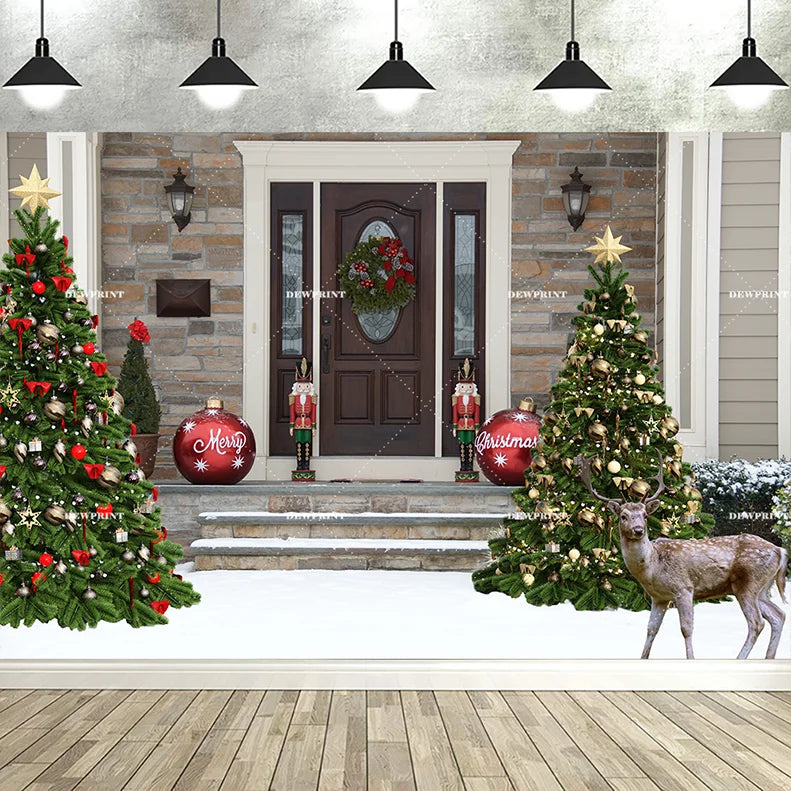 Dewprint Christmas Backdrop Background Banner Fireplace Theme Winter Xmas Tree Indoor Decor Family Holiday Party Portrait Photo