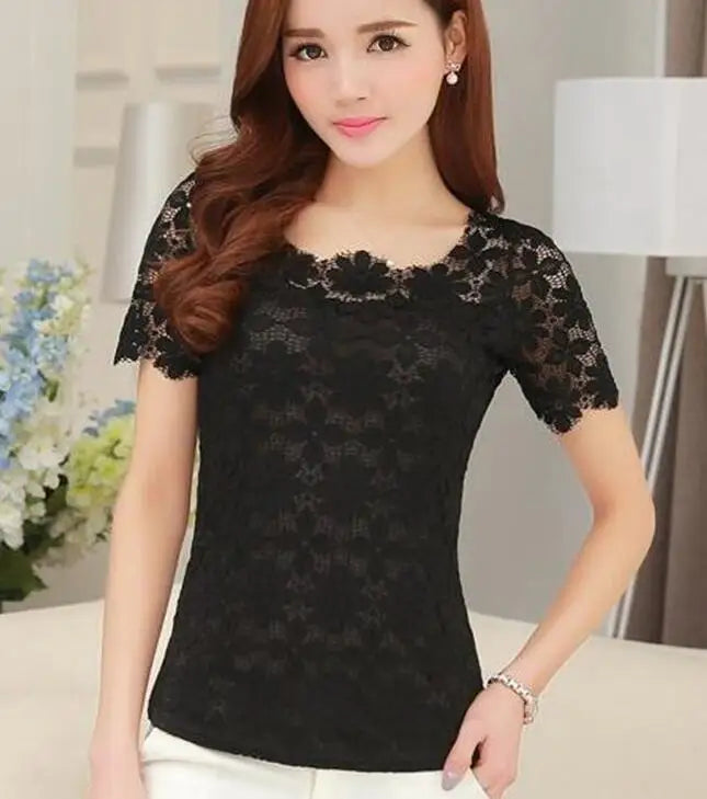 women tops Lace Shirt Blusas Femininas Blouses & Shirts New Fashion Short sleeve Women Blouse plus size Women Clothing 5XL