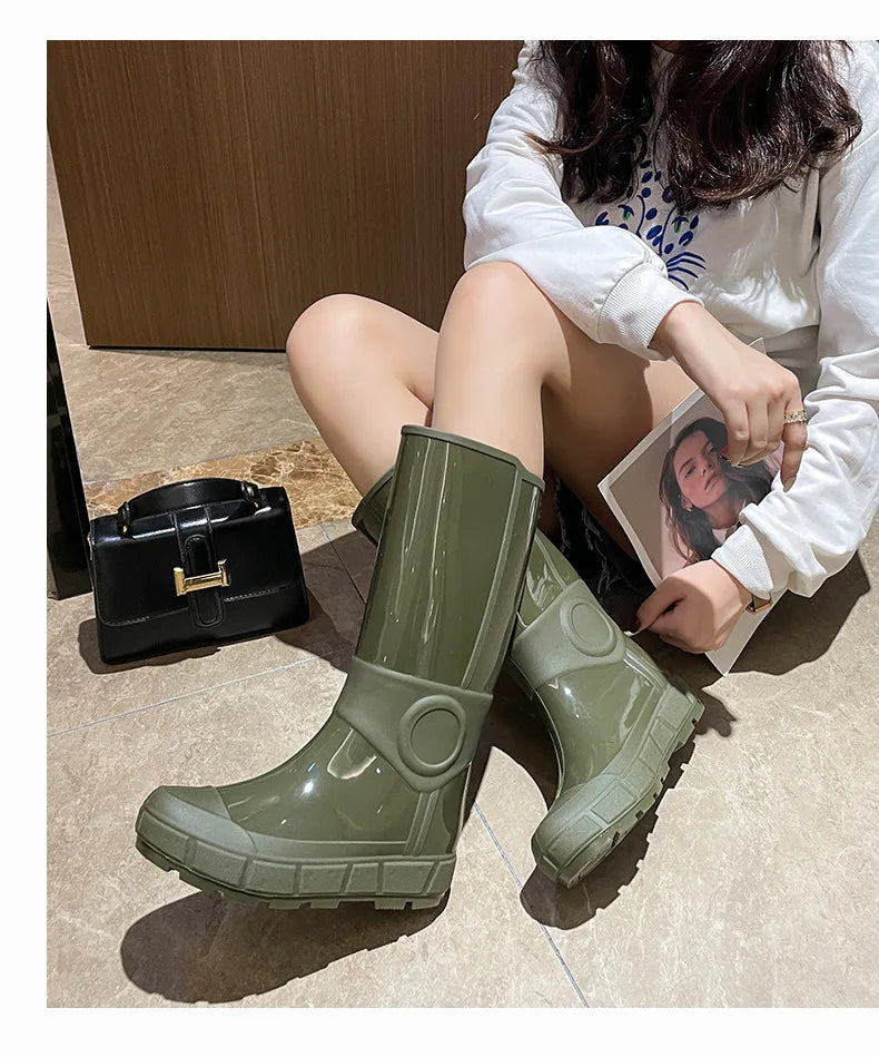 Comemore Fashion Autumn High Long Boots Women's Rain Boots Girl Outdoor Rubber Water Shoes for Women Waterproof Garden Galoshes