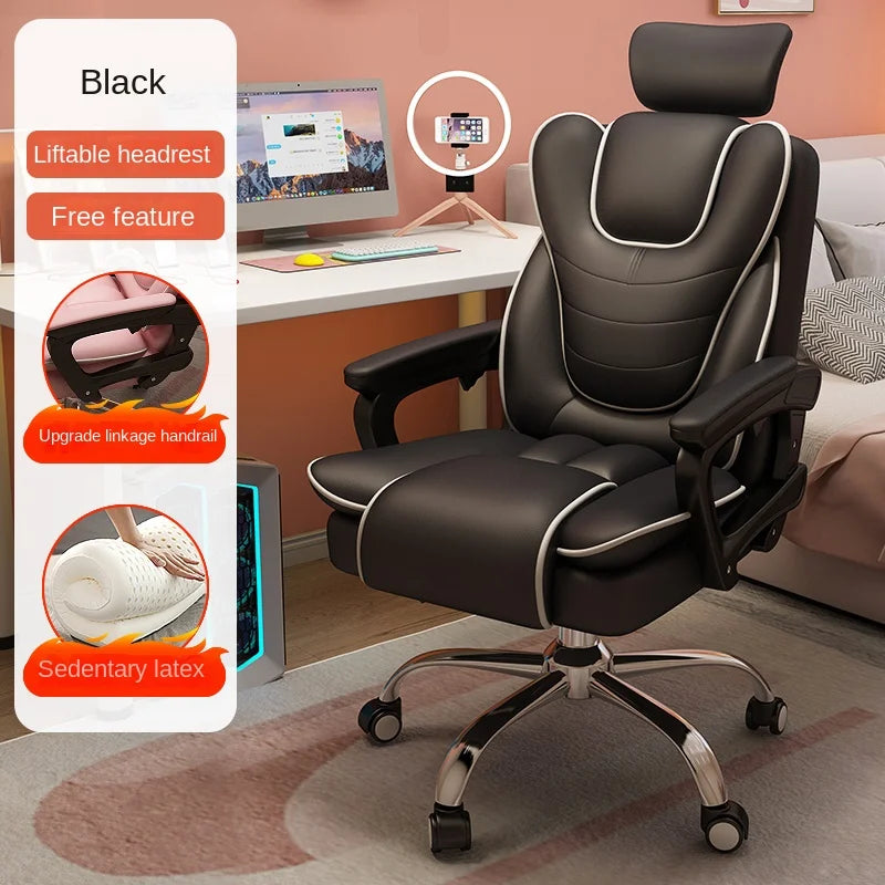 Pink Gaming Chair for Girls Home Computer Office Chair Comfortable Pink PU Leater Bedroom Sofa Reclining Writing Desk Chairs